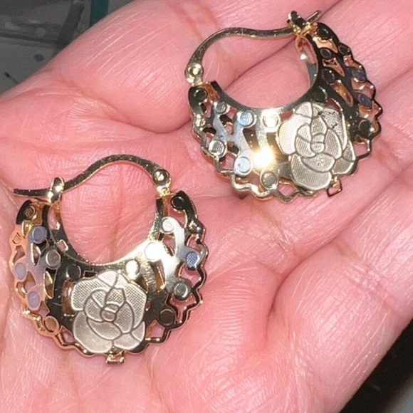 Gold Plated Hollow Out Hoop Boho, Lightweight Pretty Basket, Hoop Earrings - Picture 6 of 8